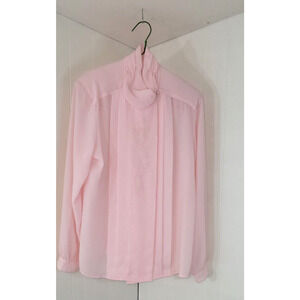 Susan Hutton Size 14 Light Blush Pink Sheer Floral Button Cover Blouse Vintage